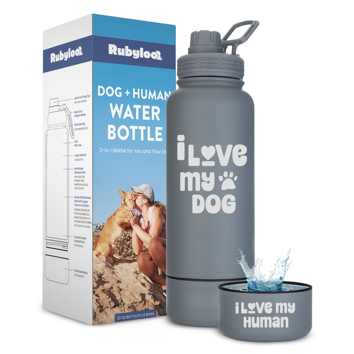 Water Bottle with Detachable Dog Bowl
